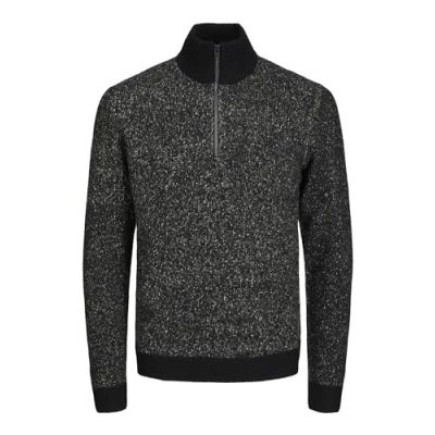 Abbildung von Jack &amp; Jones Jcospace HALF ZIP Strickpullover, Herren, Größe: Small, Black pattern/peyote neps