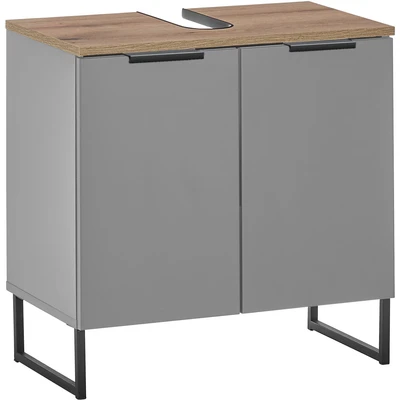 Abbildung von Denver Badezimmer Waschbeckenunterschrank in Grau/Evoke Eiche Optik FSC Zertifiziert Bad Unterschrank Badezimmerschrank mit viel Stauraum 60 x 35 cm (B/H/T)