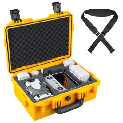 Abbildung von Lykus Titan MM410 Wasserdicht Tasche/Koffer/Case für DJI Mini 4 Pro/Mini 3/Pro und RC 2/RC/RC N2/N1, Gelb mit Schultergurt, Unterstützung 7 Akkus Gurt [NUR Koffer]