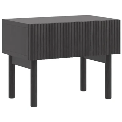 Abbildung von Selsey Nachttisch Beistellschrank Beistelltisch Nachtschrank 50 cm Stehend Mit Schublade Portland Esche Schwarz Gefräste Fronten Nolie