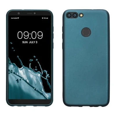 Abbildung von kwmobile Case kompatibel mit Huawei Enjoy 7S / P Smart (2017) Hülle Schutzhülle aus Silikon metallisch schimmernd Handyhülle Metallic Karibikblau