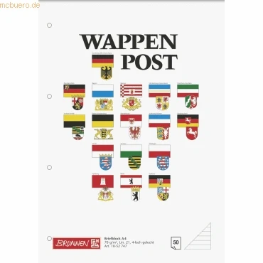Abbildung von 10 x Brunnen Briefblock Wappen A4 70g/qm liniert 4 fach gelocht 50 Bla
