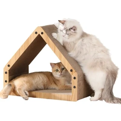 Abbildung von FUKUMARU Kratzbrett Katzen, Extralange 42 cm Hausform Kratzpappe für Cat Scratching Board aus widerstandsfähig Wellpapier, Groß