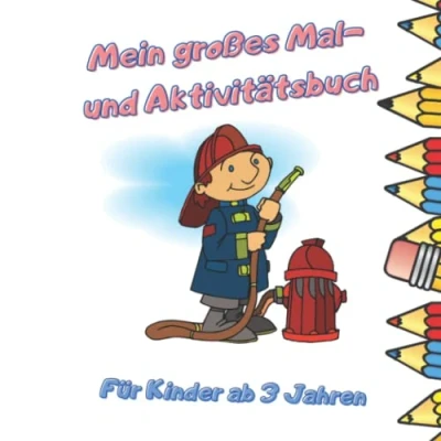 Abbildung von Malbuch für Kinder ab 3 Jahren: ausmalen, kritzeln, schreiben, zeichnen, ausschneiden. Beschäftigungsbuch Kindergarten und Grundschule