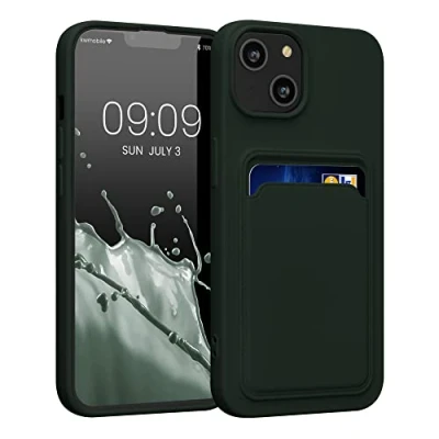 Abbildung von kwmobile Handyhülle kompatibel mit Apple iPhone 14 Hülle Handy Cover Fach für Karten in Dunkelgrün