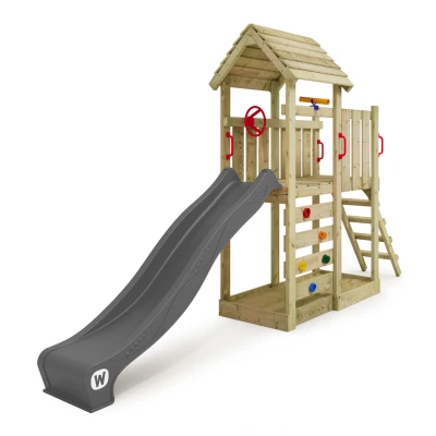 Abbildung von Wickey Spielturm JoyFlyer mit Rutsche, großer Sandkasten und Kletterwand, 10 Jahre Garantie*, Kletterwand Klettersteinen
