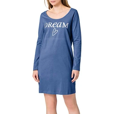 Abbildung von Intimuse Damen Schlafshirt mit Print, langarm, Blau (navy), Small (Herstellergröße: S)