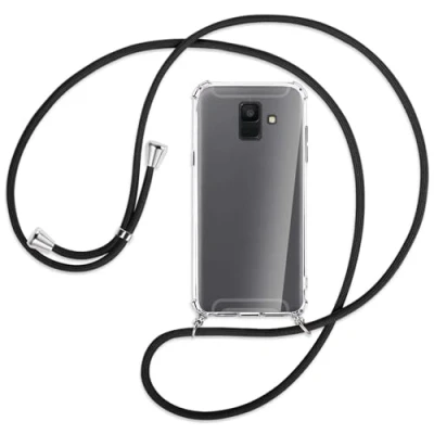 Abbildung von mtb more energy Handykette kompatibel mit Samsung Galaxy A6 2018 (SM A600, 5.6&#039;&#039;) schwarz Smartphone Hülle zum Umhängen Anti Shock Full TPU Case