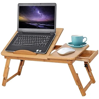 Abbildung von Laptoptisch aus Bambus, Betttisch Laptopständer Notebooktisch höhenverstellbar und faltbar 4 Tilt Angles Frühstückstablett Lapdesks mit Schublade für Schule Schlafzimmer oder Büro