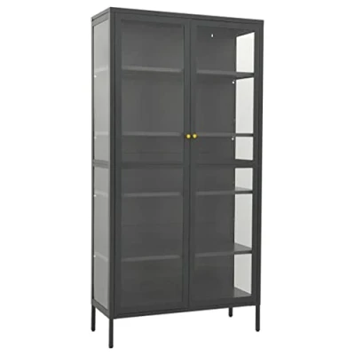 Abbildung von vidaXL Vitrine mit 4 Regalfächern Highboard Hochschrank Standvitrine Glasvitrine Bücherschrank Anthrazit 90x40x180cm Stahl Gehärtetes Glas