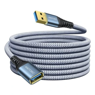 Abbildung von ANDTOBO USB Verlängerungskabel 5M, 3.0 Typ A Stecker auf Buchse High Speed Datenübertragung 5Gbps Kompatibel mit Gamepad, Drucker, Webcam, Tastatur, Stick, Hard Drive