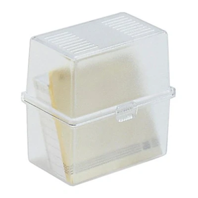 Abbildung von Exacompta 50631D Tragbare Karteikassette Memo Box Office DIN A8. Mit Schnappverschluss für bis zu 200 Karteikarten transparent Karteikasten