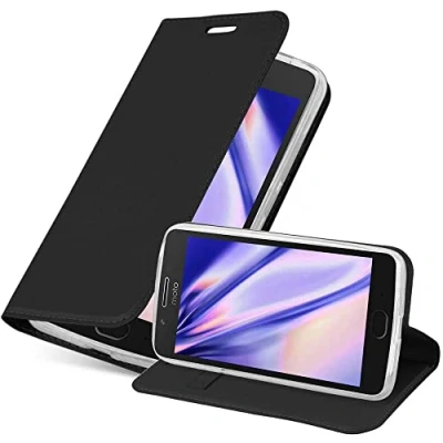 Abbildung von Cadorabo Hülle kompatibel mit Motorola Moto G5 aus Premium Kunst Leder Flip Klappbare Stoßfeste Magnetische [Standfunktion] [Kartenfächern] Cover für Tasche in Schwarz
