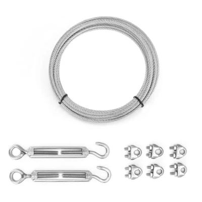 Abbildung von QWORK® Drahtseil 3mm, 304 Edelstahl Set, 5M Stahlseil mit M5 Spannschloss Seilspanner, für Rankhilfen, Lampenaufhängungen, Zäune, Wäscheleine