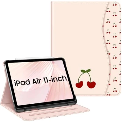 Abbildung von Fintie Schutzhülle für iPad Air 27.9 cm M2 (2024), 5th Generation (2022) / 4th Gen (2020) 10.9 Zoll, Multi Angle Viewing mit Stifthalter &amp; Tasche, Coquette Cherries