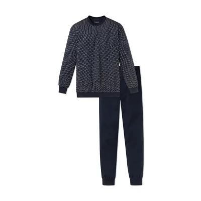 Abbildung von Schiesser Zweiteiliger Herren Schlafanzug lang mit Bündchen, blau (Dunkel 803), SL/26