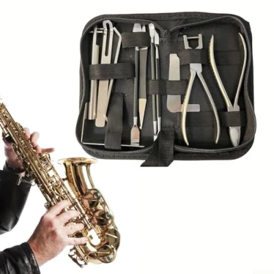 Abbildung von Saxophon Reparatur Werkzeug Set, Edelstahl, perfekt für Saxophon, Klarinette und andere Holzblasinstrumente, langlebig zuverlässig, 12 Stück