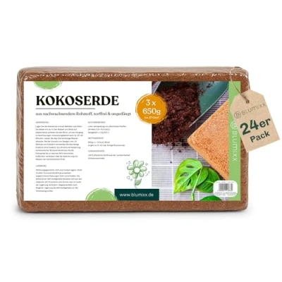 Abbildung von Blumixx Kokoserde 24er Set Hochbeet Aussaaterde, Blumenerde aus Kokosfaser, Anzuchterde, Natürliche &amp; Torffreie Erde, Reptilienstreu, Pflanzenerde für Zimmerpflanzen