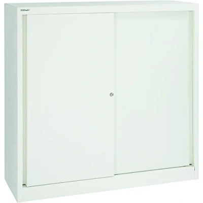 Abbildung von BISLEY Schiebetürenschrank ECO, 2 Fachböden, 3 OH, Metall, 696 Verkehrsweiß, 43 x 120 118.1 cm
