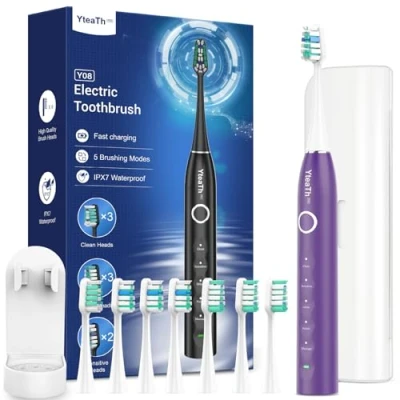 Abbildung von Elektrische Zahnbürste, Schallzahnbürste für Erwachsene, 120 Tagen Akkulaufzeit, 50,000vpm Electric Toothbrush mit 8 Bürstenköpfen und 5 Modi, Ultraschall Zahnbürsten Reiseetui, Timer, USC C