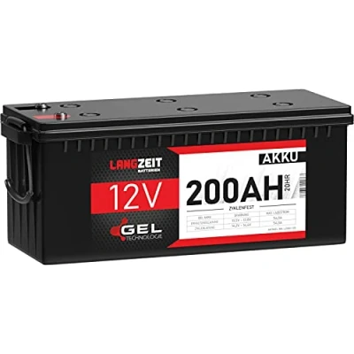 Abbildung von LANGZEIT Blei Akku 12V 200Ah GEL Profi Batterie Wohnmobil Boot Solarbatterie Versorgungsbatterie ersetzt 180Ah