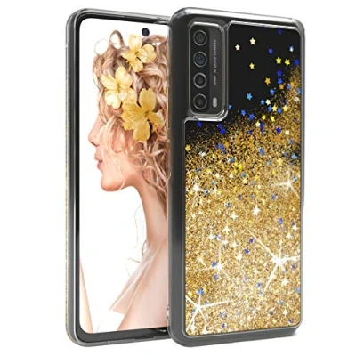 Abbildung von EAZY CASE Hülle kompatibel mit Huawei P Smart 2021 / Y7a Schutzhülle Flüssig Glitzer, Handyhülle, Schutzhülle, Back Cover Glitter Flüssigkeit, TPU/Silikon, Transparent/Durchsichtig, Gold