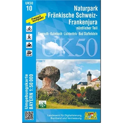 Abbildung von UK50 10 Naturpark Fränkische Schweiz Frankenjura nördlicher Teil: Bayreuth, Kulmbach, Lichtenfels, Bad Staffelstein (UK50 Umgebungskarte 1:50000 ... Karte Freizeitkarte Wanderkarte)