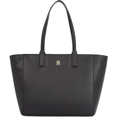 Abbildung von Tommy Hilfiger Damen TH SOFT LOGO TOTE AW0AW16905 AW0AW16905, Schwarz, OS, Schwarz (Schwarz), Tragetasche