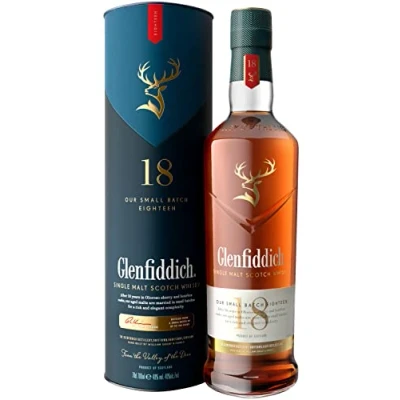 Abbildung von Glenfiddich 18 Jahre Single Malt Scotch Whisky mit Geschenkverpackung, 70cl in Ex Bourbon &amp; Oloroso Sherry Fässern gereift für hochwertigen Genuss