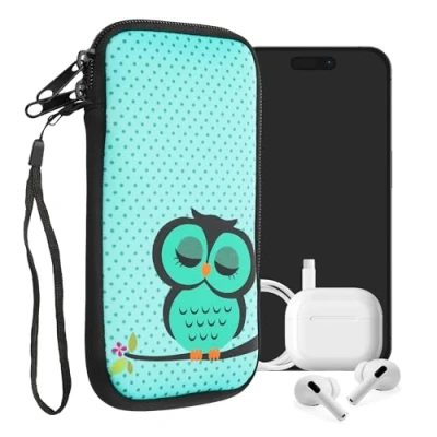 Abbildung von kwmobile Handytasche für Smartphones XXL 7&quot; Neopren Handy Tasche Hülle Cover Case Schutzhülle Eule Schlaf Türkis Braun Mintgrün 17,7 x 8,5 cm Innenmaße