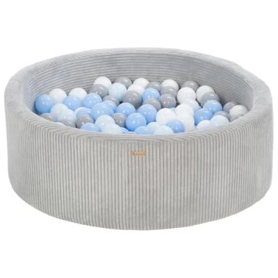 Abbildung von Bällebad Bällepool Bällebecken Spielbecken Kordsamt Bezug 200 Bälle rund ⌀90 cm (Farbe des Pools/der Bälle: grau/weiß, grau, hellblau, blau (pastell))