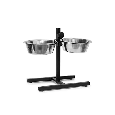 Abbildung von Relaxdays Futterstation Hund, 2,2 l Edelstahlnäpfe, Napfständer höhenverstellbar HBT 42 x 53 26cm, rutschfest, silber