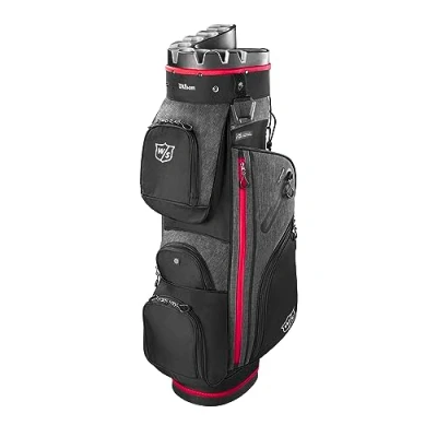 Abbildung von Wilson Staff Golftasche, i Lock 3 Cart Bag, Trolleytasche, 14 Fächer für diverse Golfschläger, Schwarz/Rot