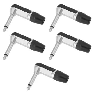 Abbildung von YINETTECH 5 Stück 1/4 Zoll 6,35 Mm Mono TS Klinkenstecker 90 Grad 2 poliger Nickel Stecker für Mikrofone Kopfhörer Audio Video AV PC (schwarz)