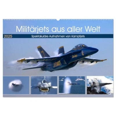 Abbildung von Militärjets aus aller Welt (Wandkalender 2025 DIN A2 quer), CALVENDO Monatskalender