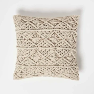 Abbildung von Homescapes Willow Dekokissen Natur, Makramee Kissen 45x45 cm, Boho mit Füllung