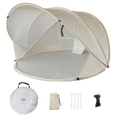 Abbildung von HYPIQQ Strandmuschel Pop Up Strandzelt UV Schutz Wurfzelt Wetter Leicht Für Garten Strand,Beige