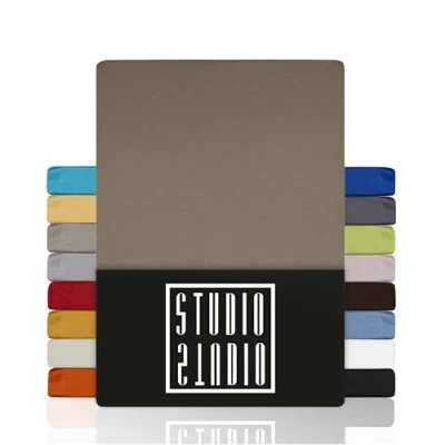 Abbildung von Spannbettlaken Basic, viele Größen, 100% Baumwolle, OEKO TEX 100, STUDIO, Jersey, Gummizug: rundum, (1 Stück), 90x190 cm Bettlaken Spannbetttuch bis 25 Höhe Taupe