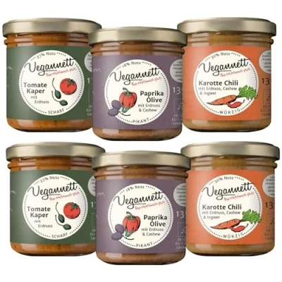 Abbildung von VEGANNETT Bio Brotaufstrich mit Cashew &amp; Erdnuss (Feinkost) 6 x 135 g Handwerklich hergestellter Aufstrich regionalem Gemüse und exotischen Gewürzen Herzhaft, vegan ohne Zusatzstoffe