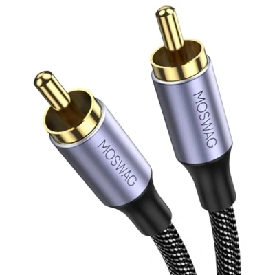 Abbildung von MOSWAG Subwoofer Kabel, Digitales RCA Koaxialkabel Premium, Cinch Kabel Subwoofer, 1 auf Cinch, Vergoldet 24k, Geflochtenes Nylon, Für Heimkinos, Audiosysteme, Verstärker/HiFi (2M)