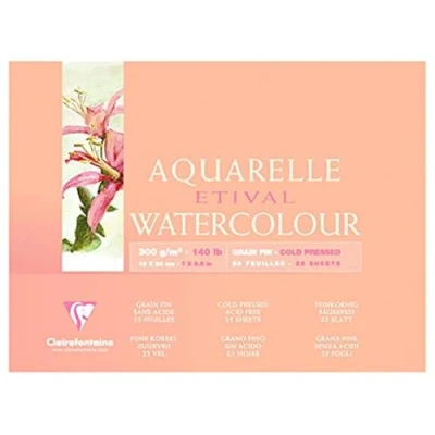 Abbildung von Clairefontaine 96470C Aquarellblock Etival (4 seitig verleimt, 25 Blatt, 300g, für alle Nasstechniken geeignet, feinkörnig, 100% Zellulose, 18 x 24 cm) weiß