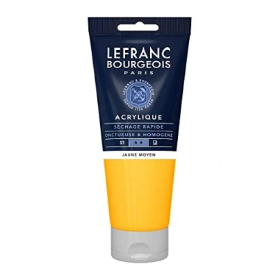 Abbildung von Lefranc Bourgeois 300389 Fine Acrylfarbe Gelb Mittel, 200ml Tube, cremige auf Wasserbasis, schnell trocknend, lichtecht, wasserfest