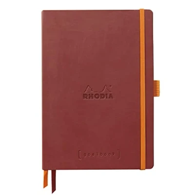 Abbildung von Rhodia 117801C Notizheft Softcover Rhodiarama Goalbook DIN A5 (14,8x21 cm), 120 Blatt, DOT, 2 Lesezeichenbänder, Gummizugverschluss, Cover aus Kunstleder Nacarat, 1 Stück