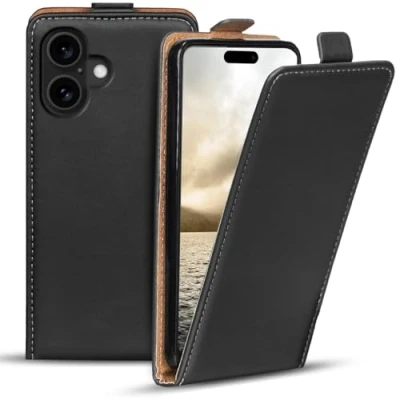 Abbildung von Verco Flip Cover für iPhone 16 Plus Case, Flipstyle Schutzhülle Hülle Tasche vertikal klappbare Handyhülle, Schwarz
