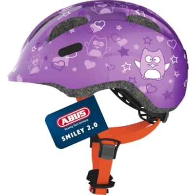 Abbildung von ABUS Kinderhelm Smiley 2.0 Robuster Fahrradhelm für Mädchen und Jungs Lila mit Eulenmuster, Größe S