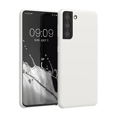 Abbildung von kwmobile Hülle kompatibel mit Samsung Galaxy S21 Silikon Handy Case Handyhülle weiche Oberfläche kabelloses Laden Weiß matt