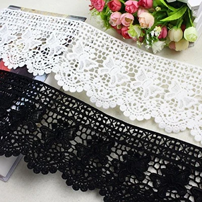 Abbildung von Yulakes 3 Yard 12cm Weiß Baumwolle Spitzenband Vintage Häkelband Spitze Borte Häkelspitze Häkel für Nähen Handwerk Hochzeit Deko Scrapbooking Geschenkbox (Schwarz)