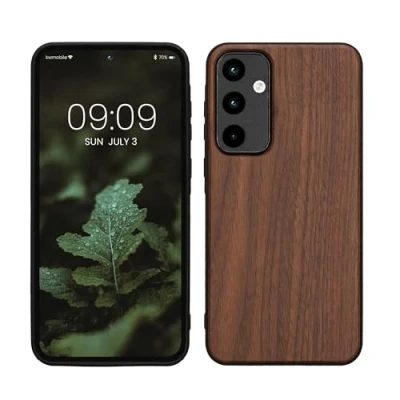 Abbildung von kwmobile Hülle kompatibel mit Samsung Galaxy A55 5G Holz Case stoßfestes Handy Cover TPU Handyhülle in Dunkelbraun