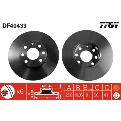 Abbildung von TRW DF4043 Bremsscheibe 256 10,9 6 100 voll lackiert OPEL: Astra G CC, Caravan, Limousine