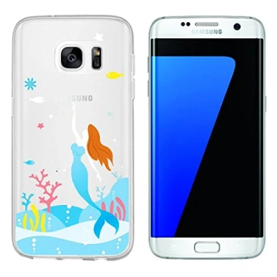 Abbildung von wortek Designer TPU Silikon Case Schutzhülle Transparent mit Logo Motiv für Samsung Galaxy S7 Edge (Meerjungfrau)